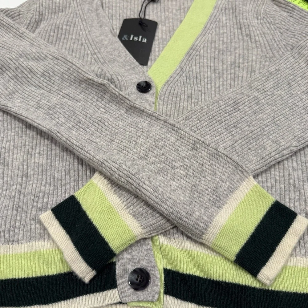 &Isla Stella Tipped Ribbed V-Cardigan- 100% Cashmere- Small- NWT- was $325
